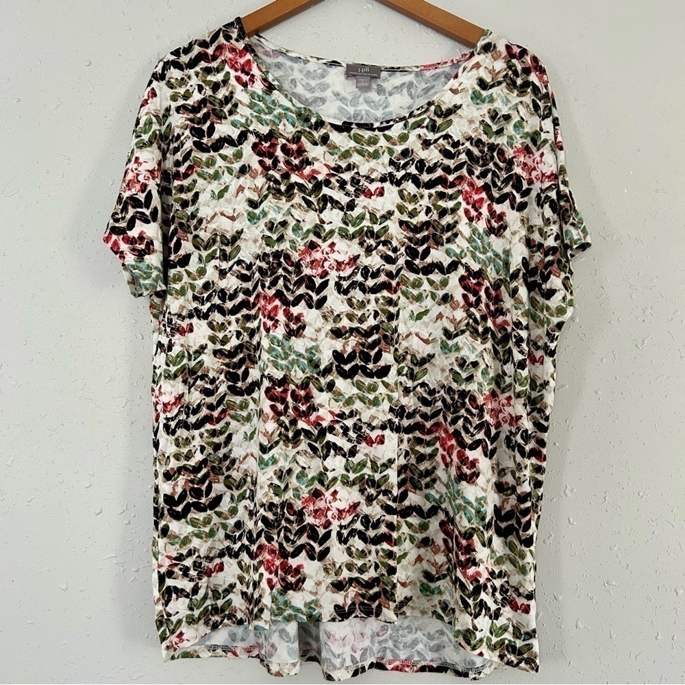 🦋 J. Jill Cream Pink Brown Short Sleeve T-Shirt Blouse Large